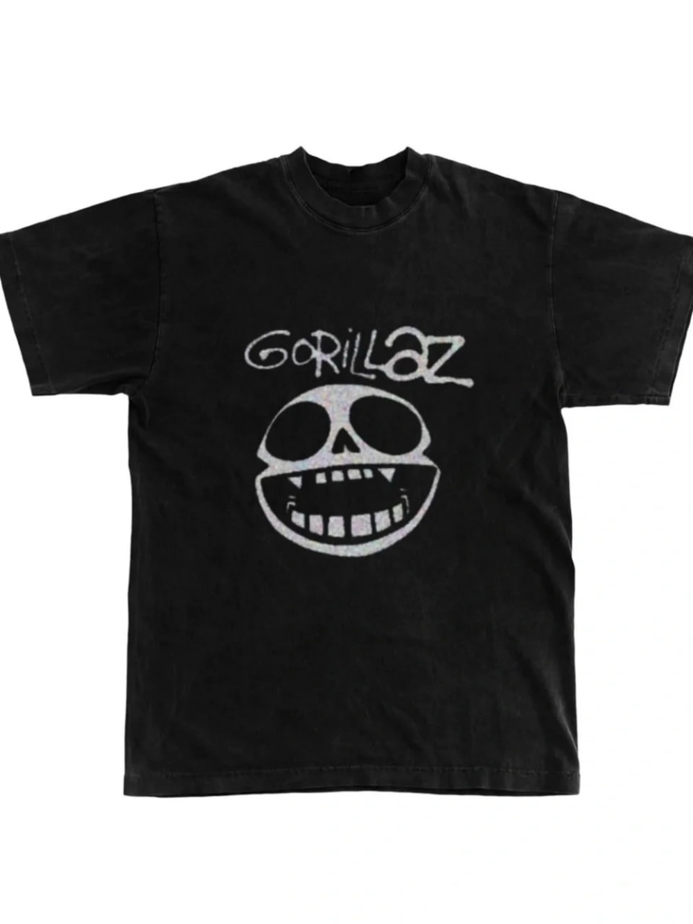Black Graphic Tee with White Gorillaz Skull Logo